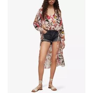 AllSaints Avala Leondra Floral-Print Asymmetric Chiffon Top Size 10 Pink HighLow